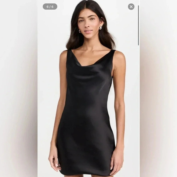 NWT XL Norma Kamali Maria Mini Dress Black Satin Cowl Neck Sold Out - Picture 6 of 10